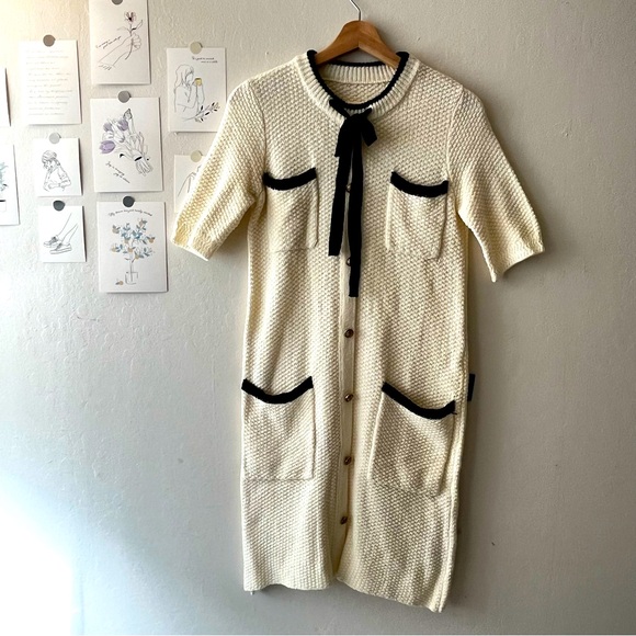 Women’s Creamy white knitted dress, Chanel style, with pockets - Picture 3 of 7